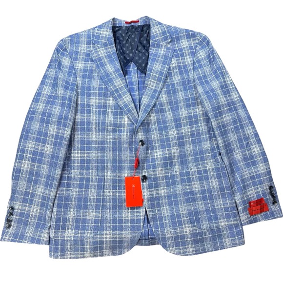 MATTARAZI UOMO Umberto NWT Men's US 44R/EUR 54R Blue & White Plaid Tweed Blazer